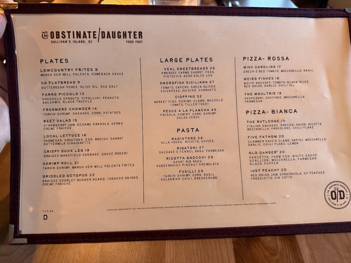 The Obstinate Daughter Menu - Image 2